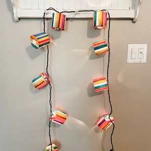 String lights with colorful paper lanterns